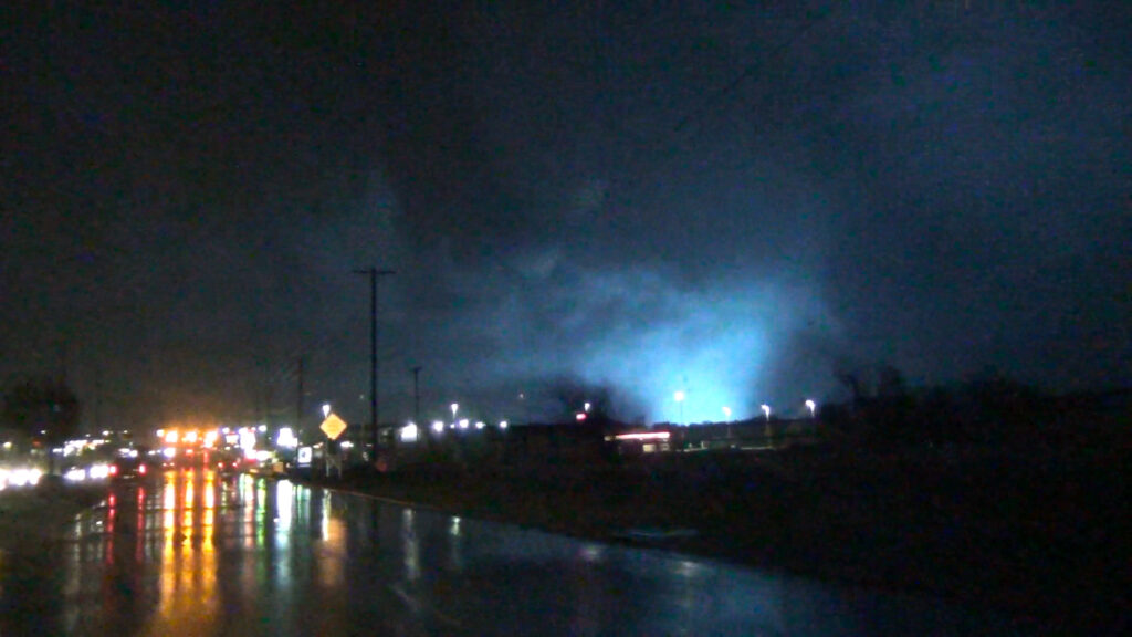 The Rowlett EF-4 Tornado impacts the city after dark on the evening of December 26, 2015