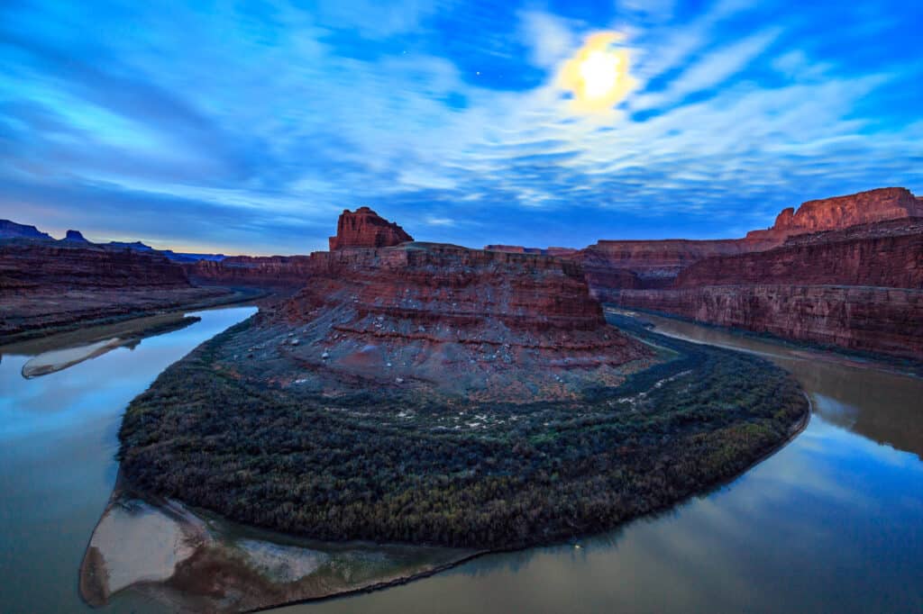 Moon over the Colorado River in Canyonlands NP