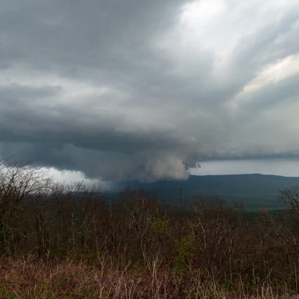 A supercell travels across eastern Oklahoma as viewed from Talimena Scenic Drive.